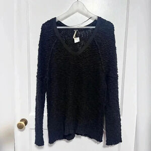 Free People Song Bird Black Popcorn Sweater